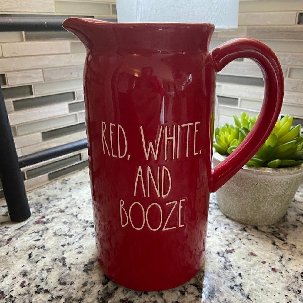 NWT Rae Dunn Red White And Booze Pitcher